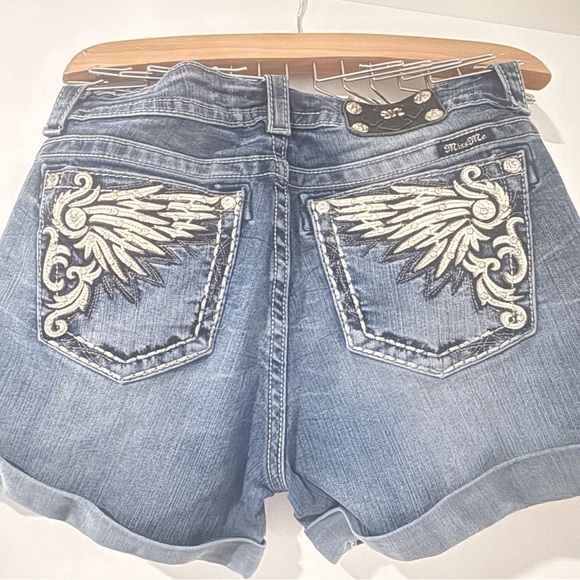 Miss Me Light Blue Jean Shorts with Wing Embroidery - Picture 1 of 5